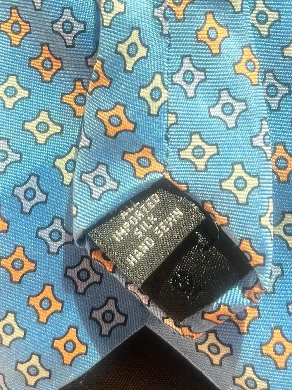 Vintage 90s Claiborne Boys Blue Geometric 100% Silk Pre-Tied Zipper Necktie 👔